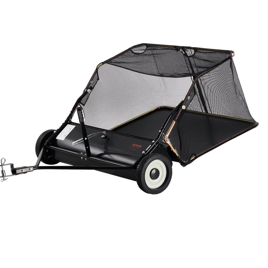 VEVOR 42 - Inch Lawn Sweeper Tow Behind, 12 Cu.ft. Large Pull Behind Grass Sweeper, Heavy Duty Leaf & Grass Collector with Dumping Rope Design, Adjustable Sweeping Height for Picking up Debris & Grass