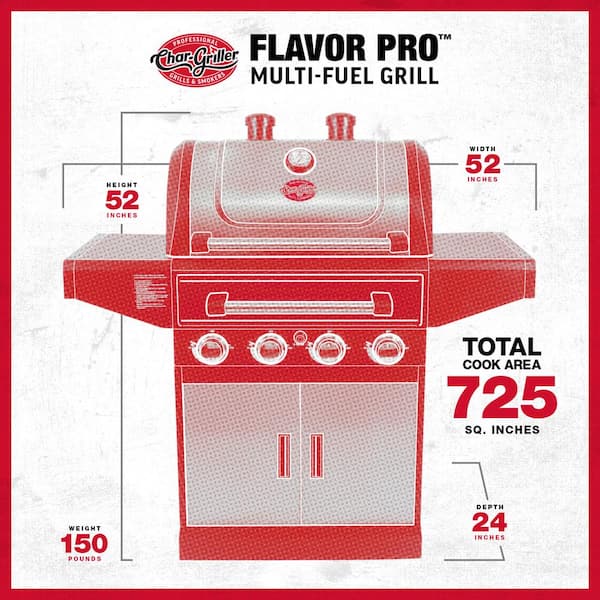 Flavor Pro 4-Burner Propane. Wood Gas Grill with Multi-Fuel Flavor Drawer in Silver