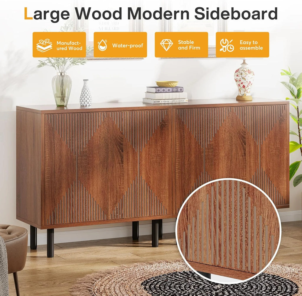 Tribesigns 59" Modern White Storage Cabinet Set, Freestanding Floor Cabinet, Wood Buffet Cabinet with Doors, Large Storage Cabinet for Living Room, Dining Room, Garage