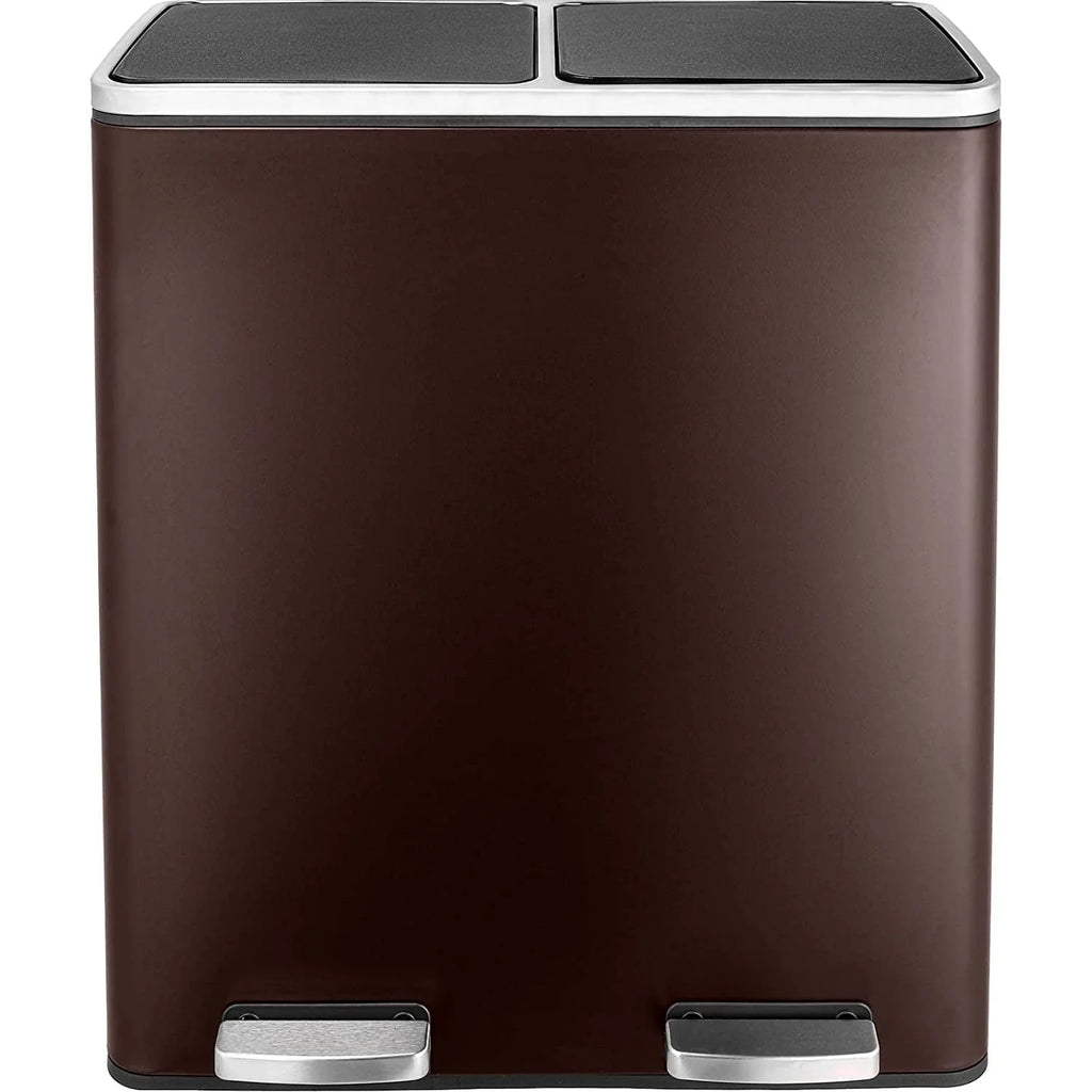 Arlopu 60 L/16 Gal Dual Trash Can, Stainless Steel Garbage Can for Kitchen, Recycle Bin with Lid