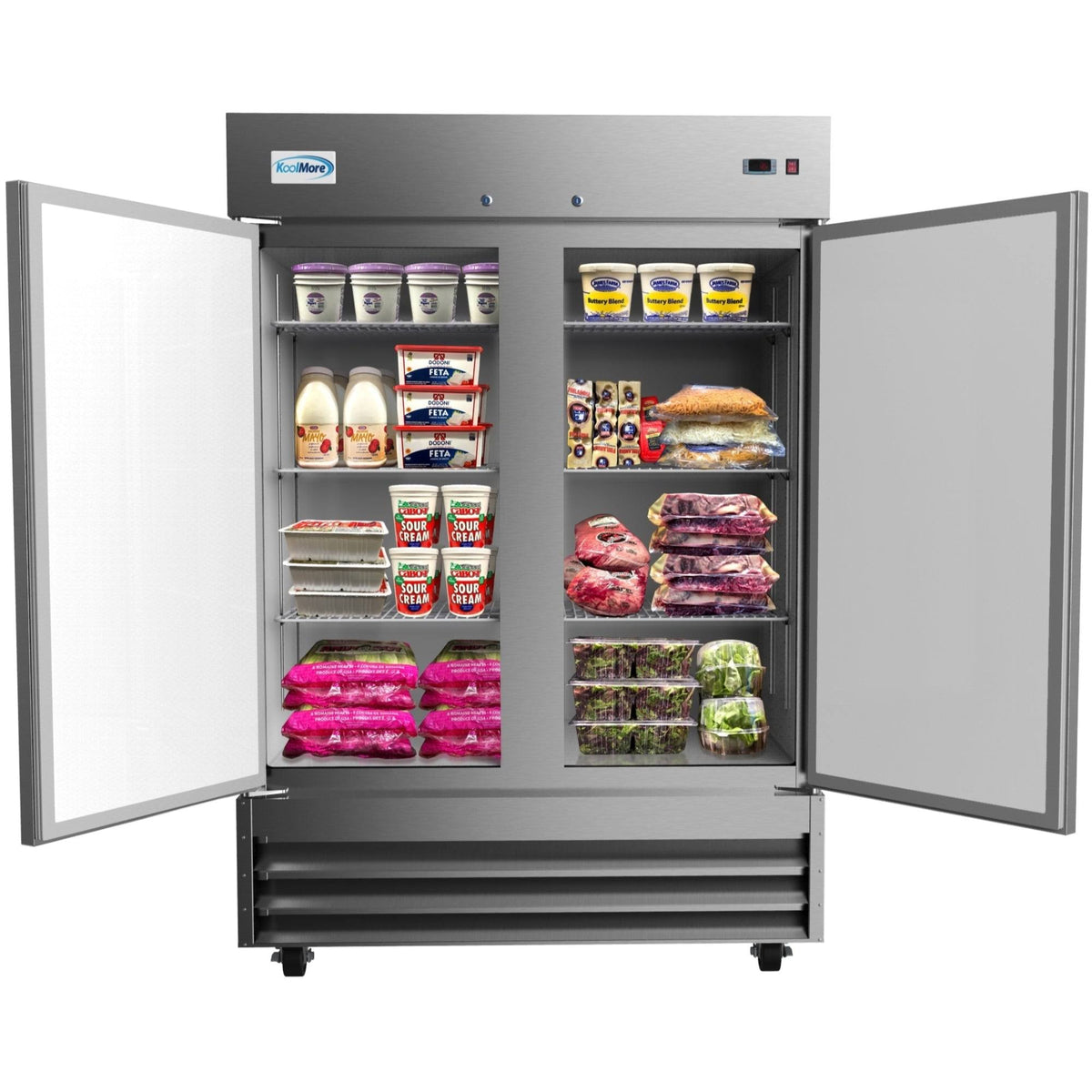 KoolMore RIR-2D-SS 54" 2 Door Stainless Steel Commercial Reach-In Refrigerator Cooler - 47 Cu. ft