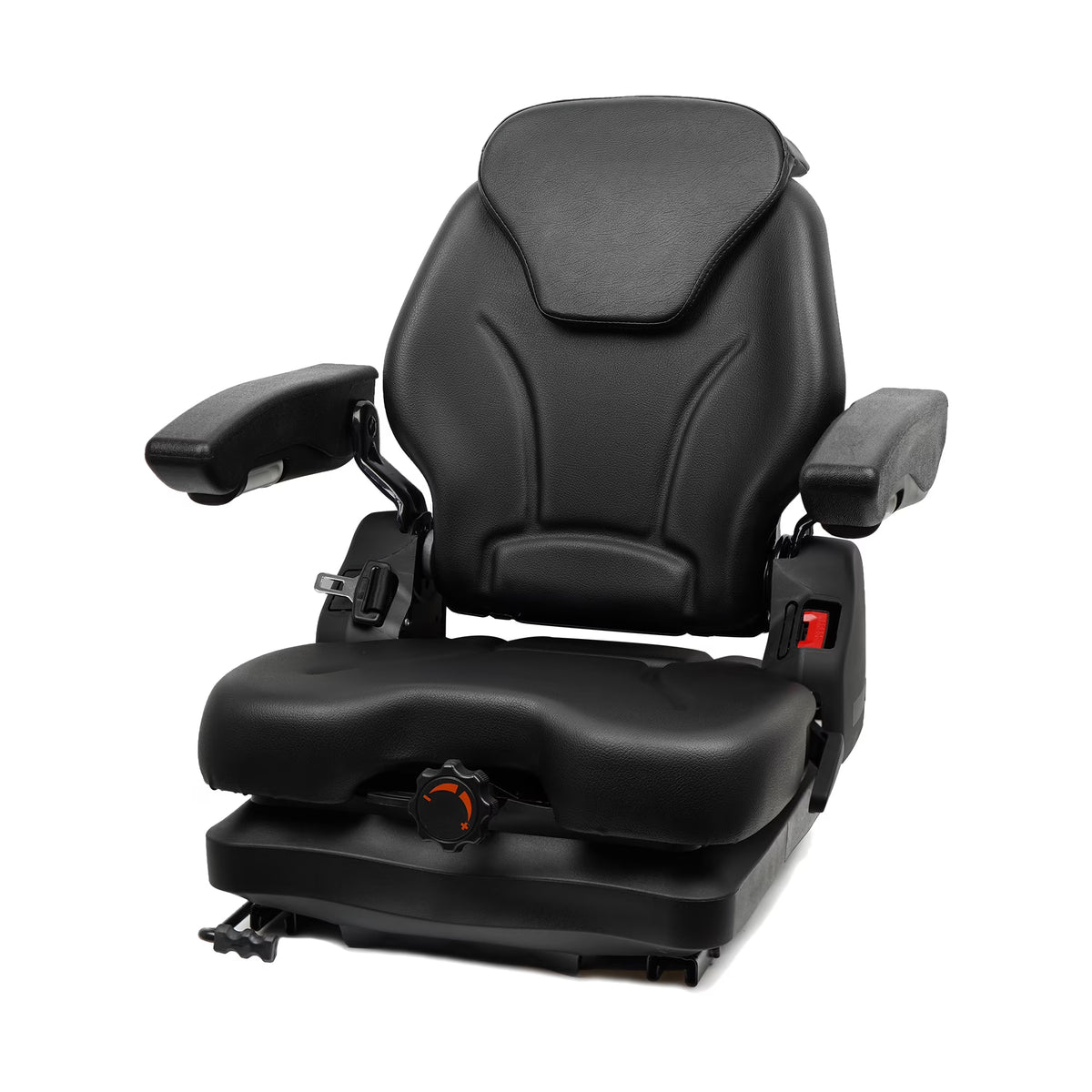 TICSEA Highback Low Suspension Tractor Seat, Adjustable Backrest Headrest and Slide Rails Forklift Seat, Adjustable Armrests Shock Absorber Heavy Duty for Excavator Harvester