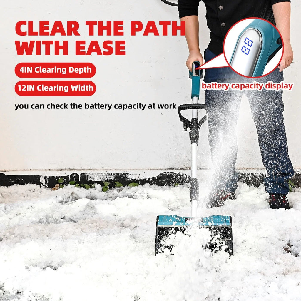 Cordless Snow Blower (21V) - 12in Width, 4in Depth, 4.0ah Battery with Capacity Display