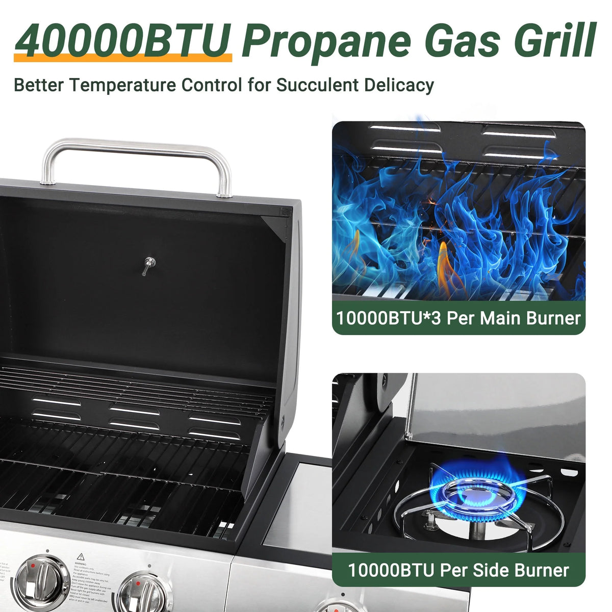 Enyopro 3 Burner Propane Gas Grill, 40, 000BTU Stainless Steel BBQ Grill with Brush, Built - in Thermometer, 4 Universal Wheels for Outdoor Cooking Patio Backyard