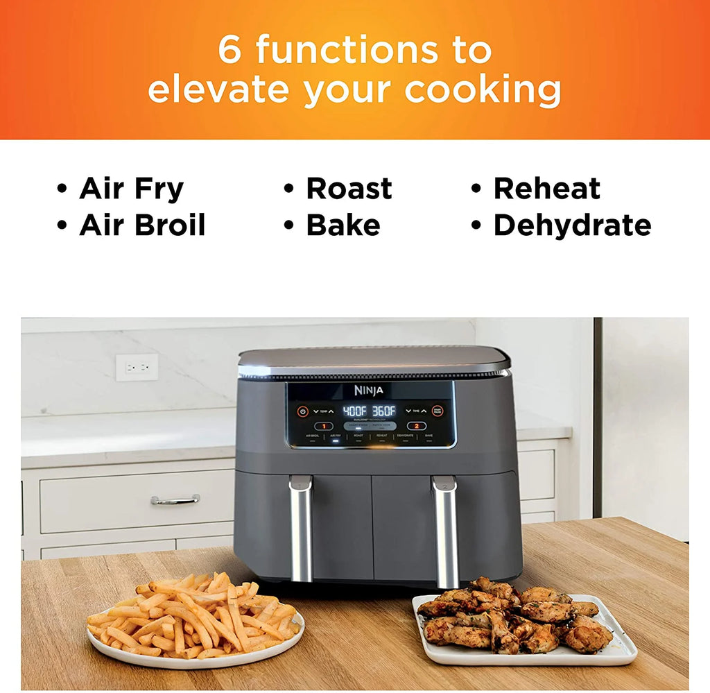 Restored Ninja DZ201 Foodi 6 - in - 1 2 - Basket Air Fryer with Dualzone Technology, 8 - Quart Capacity, and a Dark Grey Stainless Finish (Refurbished)