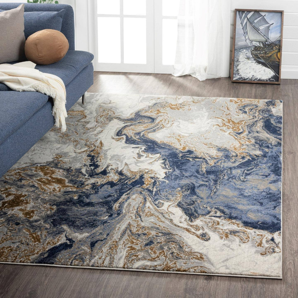 Luxe Weavers Marble Swirl Abstract Area Rug, Blue 2x3