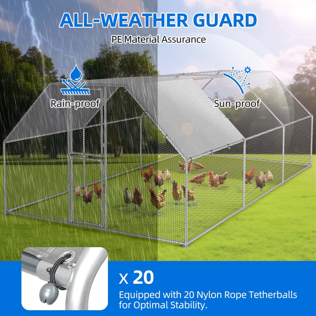 Uforic Chicken Run Coop 19.1 x 9.8 x 6.4 Ft Large Metal Chicken Coop, Walk - in Hen Cage, Outdoor Poultry Cage with Waterproof Cover and Wire Mesh for Backyard, Yard Outdoor