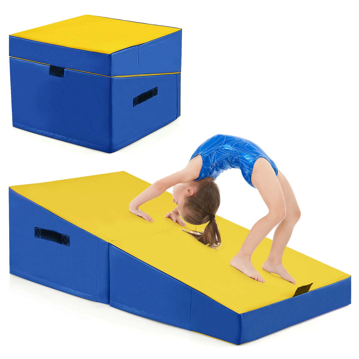 Costway Gymnastics Tumbling Mat Folding Incline Yoga Mat with Non - Slip PVC Leather Pink