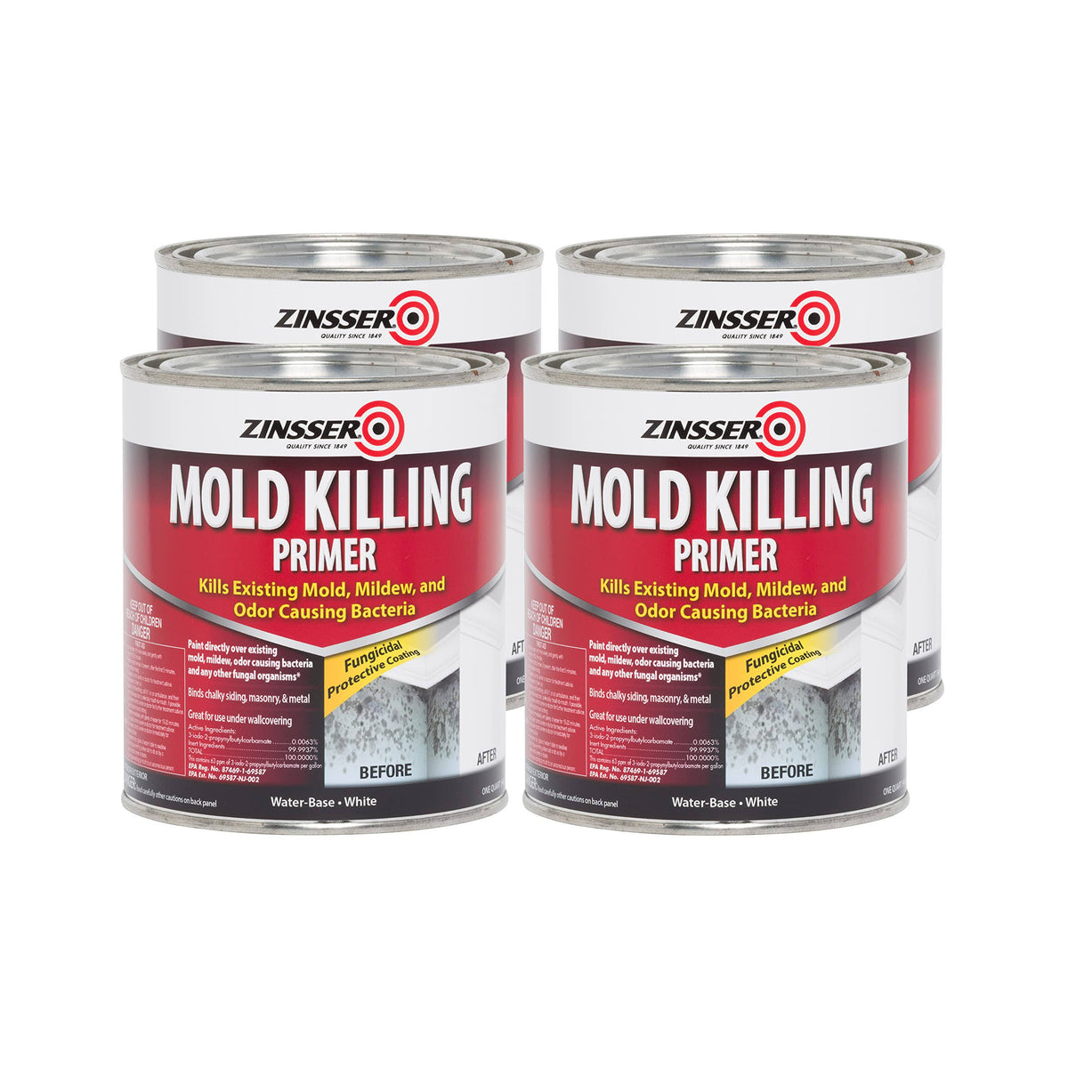 Zinsser 276087-4pk Mold Killing Primer, Quart, White, 4 Pack
