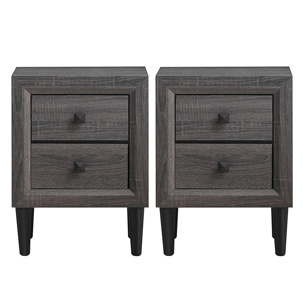 Costway 2PCS Nightstand W/2 Drawer Multipurpose Retro Grey Bedside Table Fully Assembled
