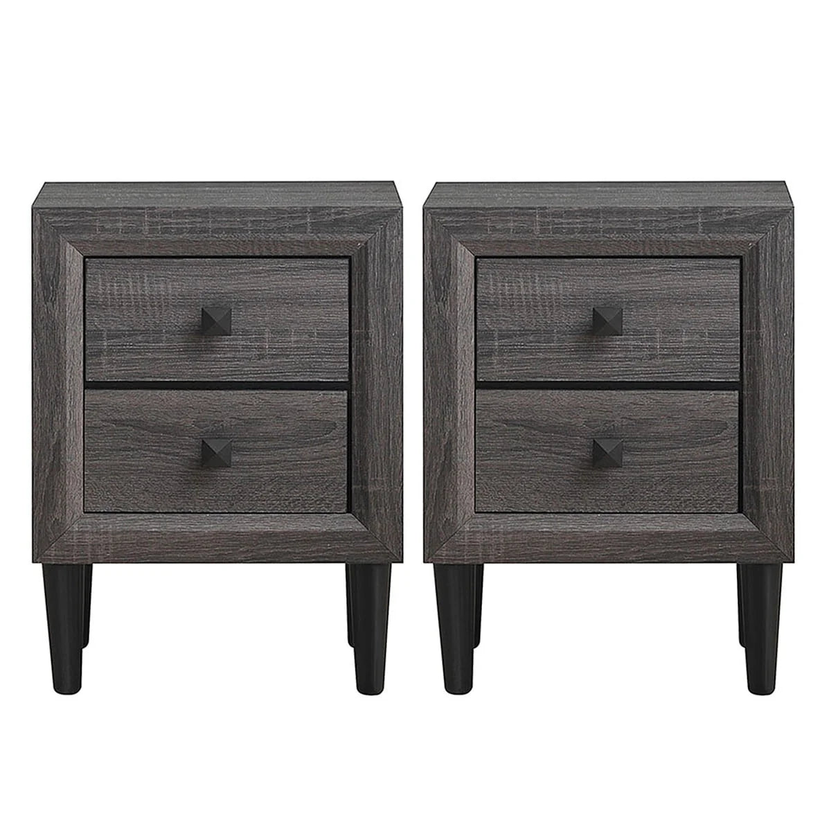 Costway 2PCS Nightstand W/2 Drawer Multipurpose Retro Grey Bedside Table Fully Assembled