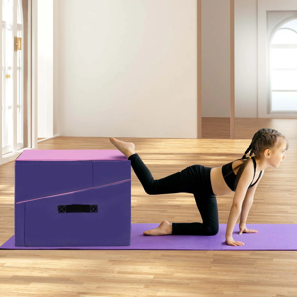 Costway Gymnastics Tumbling Mat Folding Incline Yoga Mat with Non - Slip PVC Leather Pink