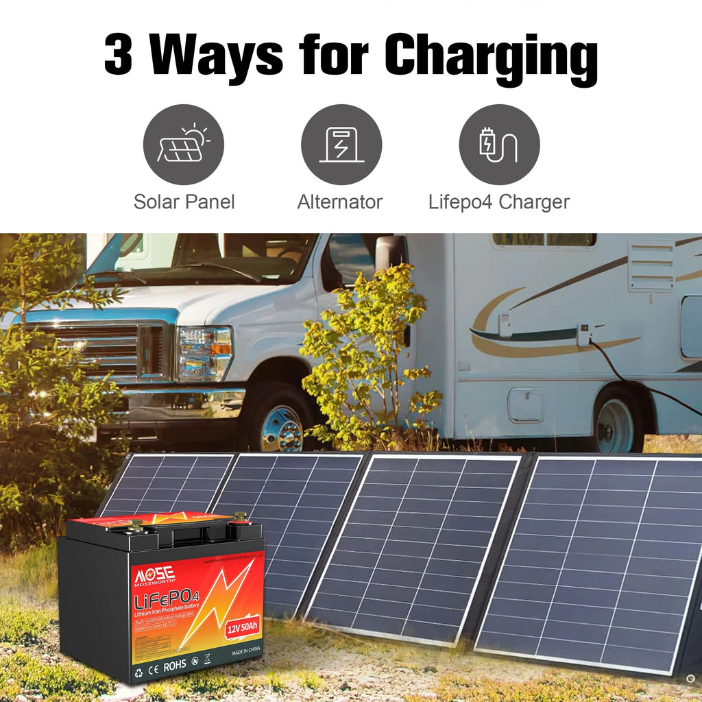 12V 50ah LiFePO4 Battery, Deep Cycles Lithium Battery for RV, Solar, Backup Power & Off Grid, 10 Years Lifetime, Not Car Starter