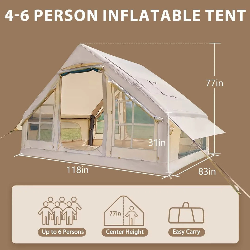 NAIZEA Tent for Camping with Pump - Air Glamping Tents, Easy Setup Blow up Tent, Waterproof Oxford Inflatable Tent, 4 - 6 Person Cabin Tent with Mesh & Chimney Window