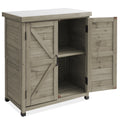 Outdoor Storage Cabinet and Potting Bench with Metal Tabletop and Storage Cabinet - Wooden Outdoor Garden Patio Workstation Table, Gray