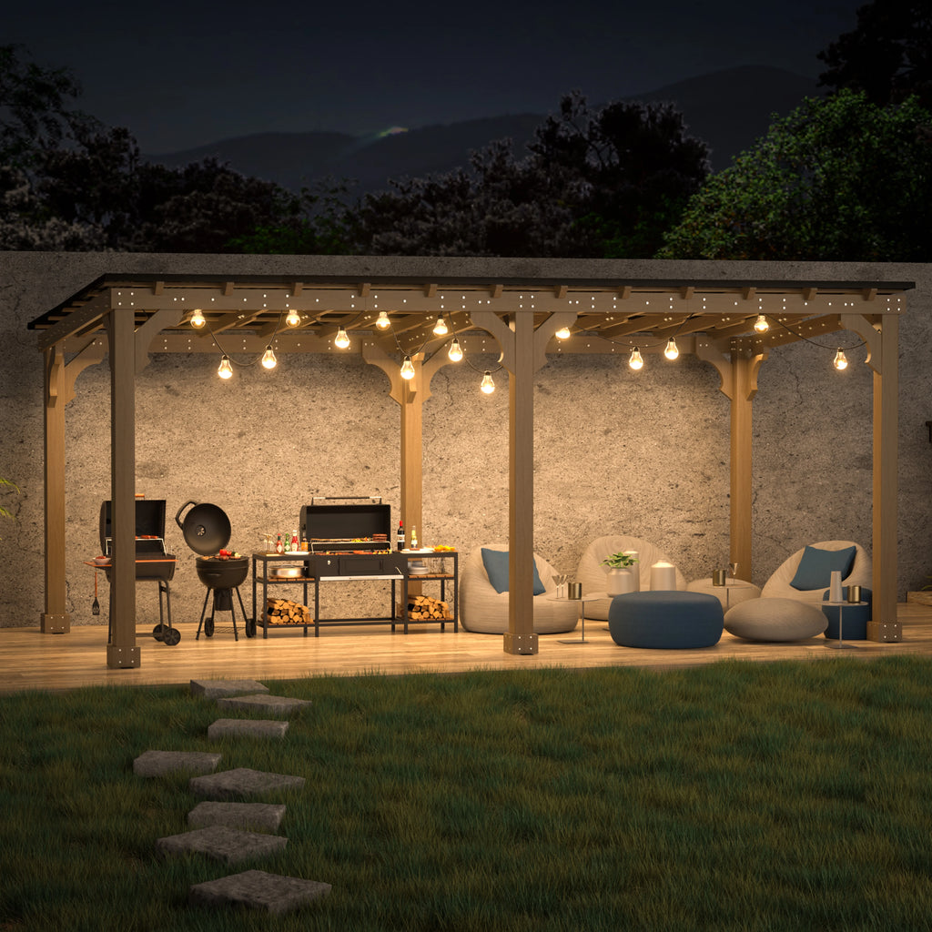 VEIKOUS 8' x 5' Outdoor Hardtop Gazebo, BBQ Grill Gazebo W/ Workstation Shelves for Lawn, Garden, Deck