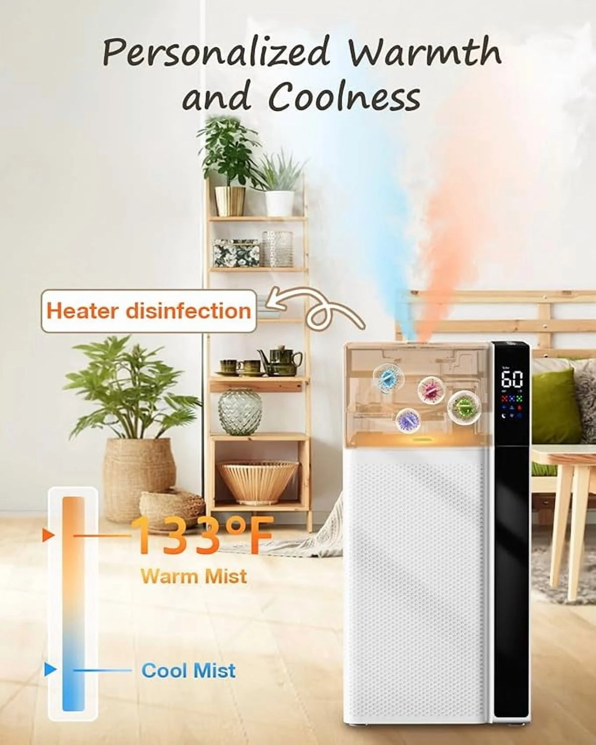 Warm and Cool Mist Humidifier Large Room, 5.3gal/20 L Whole House Humidifiers for Home, Top Fill, Black