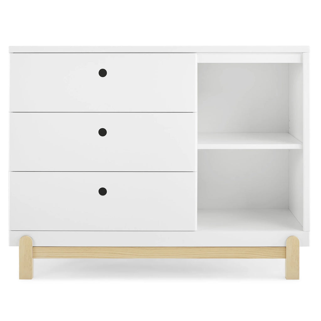Delta Children Poppy 3 Drawer Dresser with Cubbies and Interlocking Drawers, Bianca White/Natural