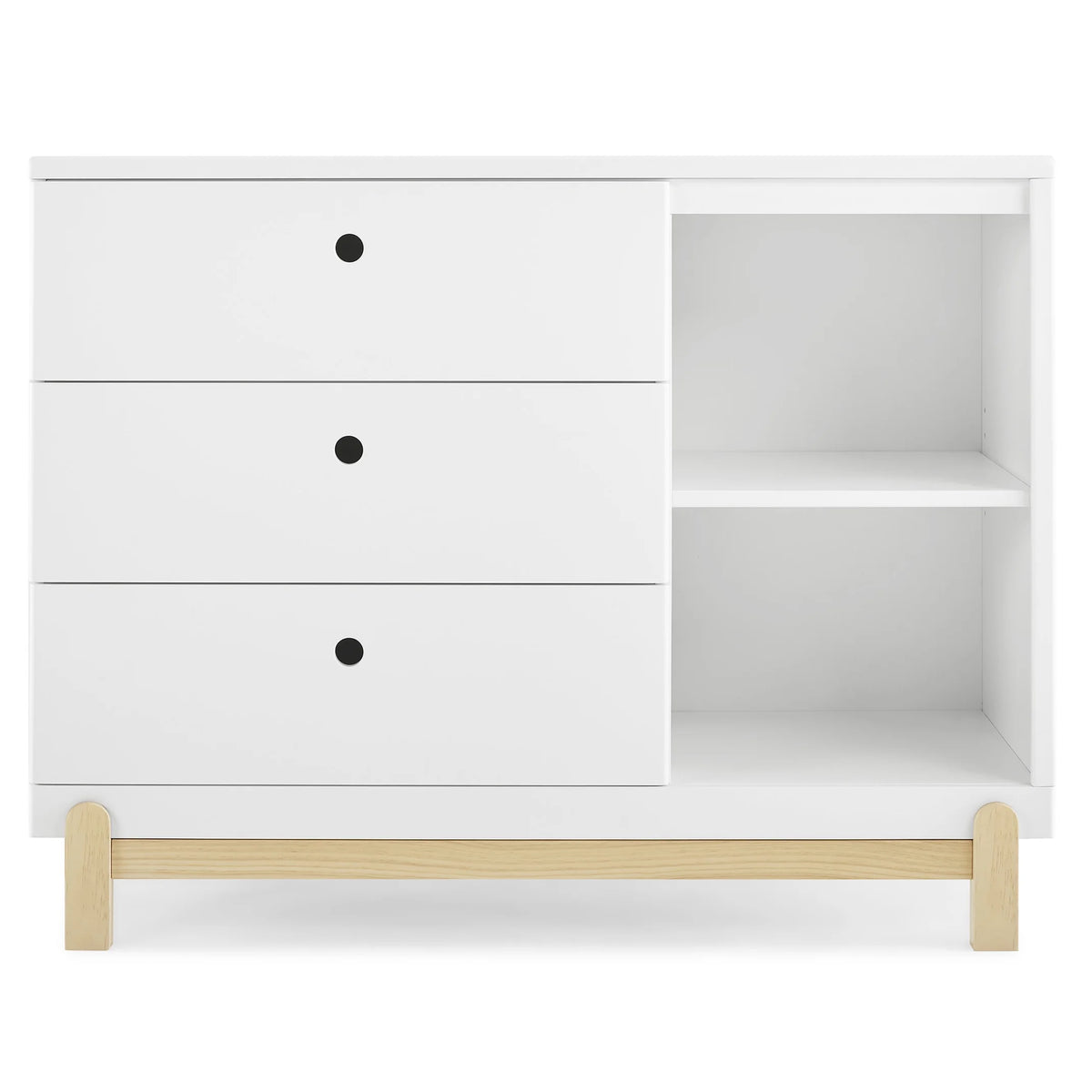 Delta Children Poppy 3 Drawer Dresser with Cubbies and Interlocking Drawers, Bianca White/Natural