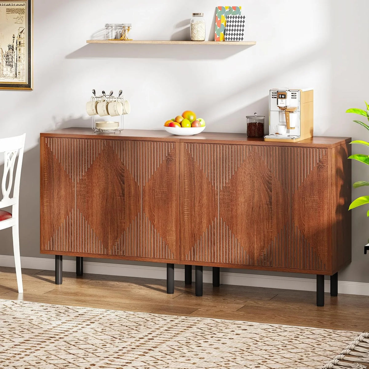 Tribesigns 59" Modern White Storage Cabinet Set, Freestanding Floor Cabinet, Wood Buffet Cabinet with Doors, Large Storage Cabinet for Living Room, Dining Room, Garage