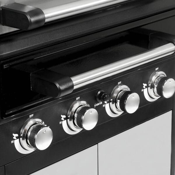 Flavor Pro 4-Burner Propane. Wood Gas Grill with Multi-Fuel Flavor Drawer in Silver