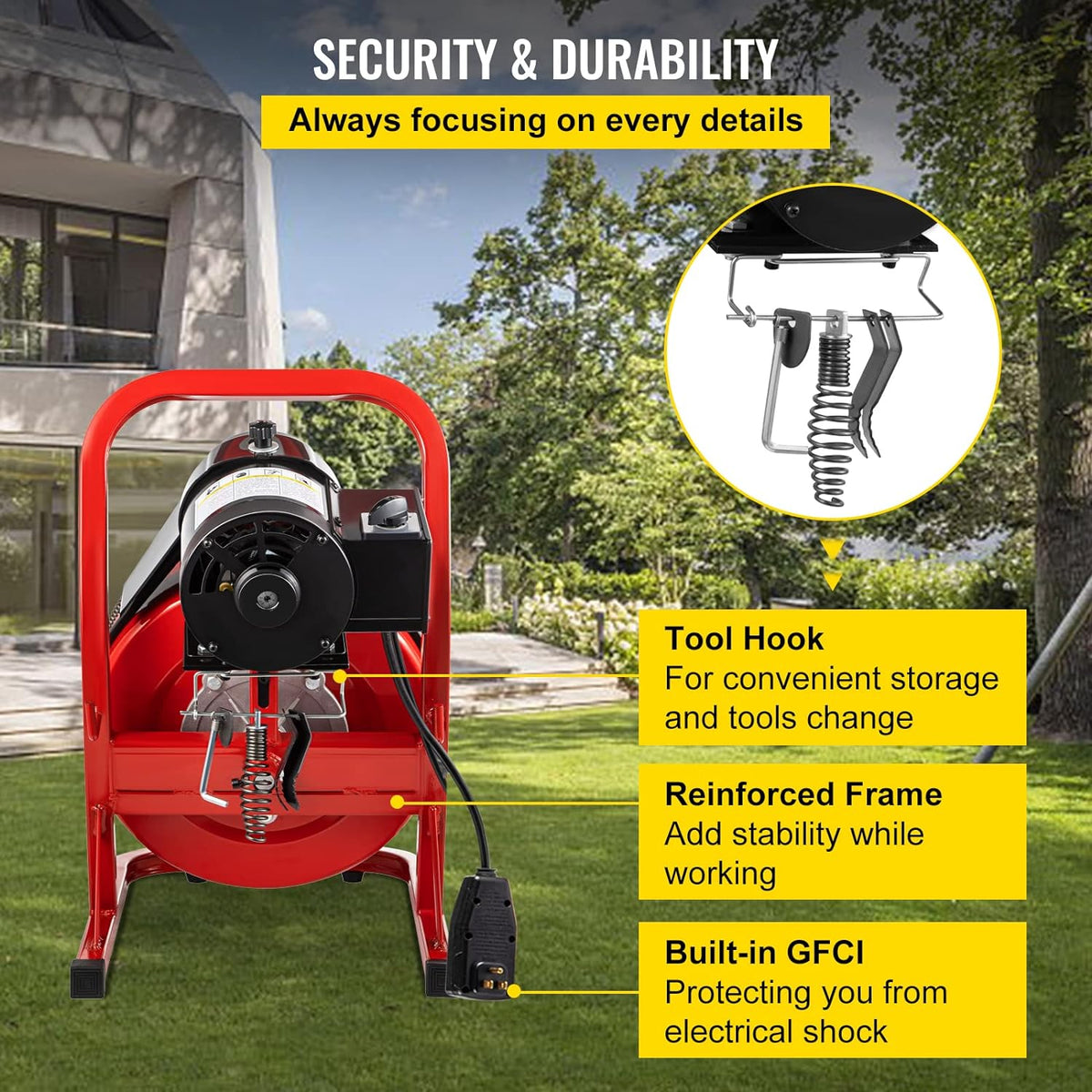 Drain Cleaner Machine. 75 Ft x 3/8 Inch Drain Cleaning Machine Fits 1 to 4 Inch Pipes. Portable Drain Auger Cleaner with 4 Cutters. Electric Drain Clog Remover Plumbing Tool