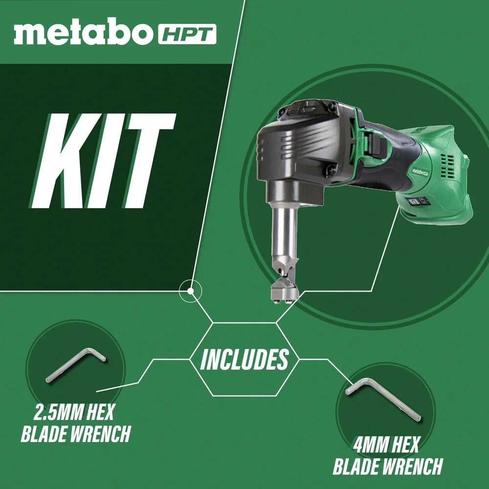 Metabo HPT 18V Multivolt Cordless Nibbler | Tool Only - No Battery | for Ribbed Metal Panels | 180 Degree 3 - Stop Die Holder | CN18DSLQ4