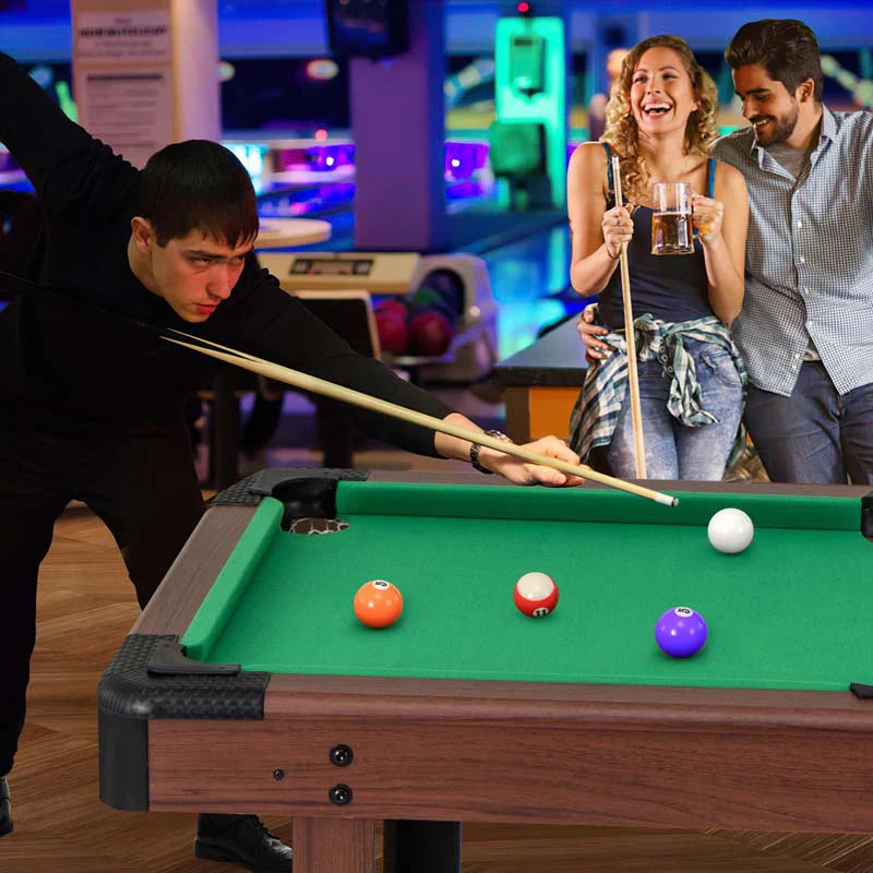 48" Mini Pool Table, Wooden Billiards Table with 16 Balls, 2 Cue Sticks, 2 Chalks, Triangle & Brush for Adults Kids Family Party, Game Room