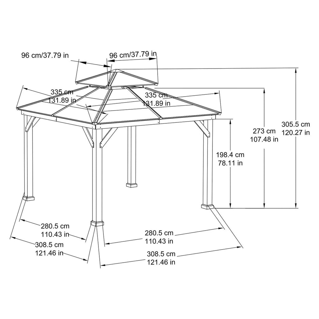 10 ft. x 10 ft. Cedar Framed Gazebo with Steel 2-Tier Hip Roof Hardtop