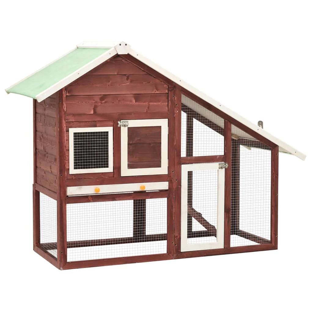Pefilos 55" 2 Story Rabbit Hutch with Ramp, Tray, Wood Bunny Cage Poultry Chicken Coops, Beige