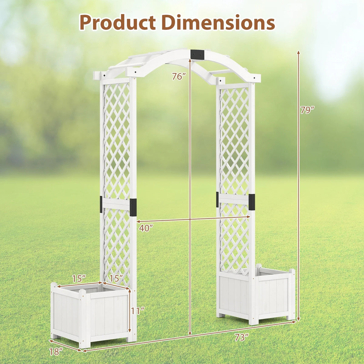 Gymax Garden Arbor W/ Planter Wooden Planter Arch W/ Trellis White