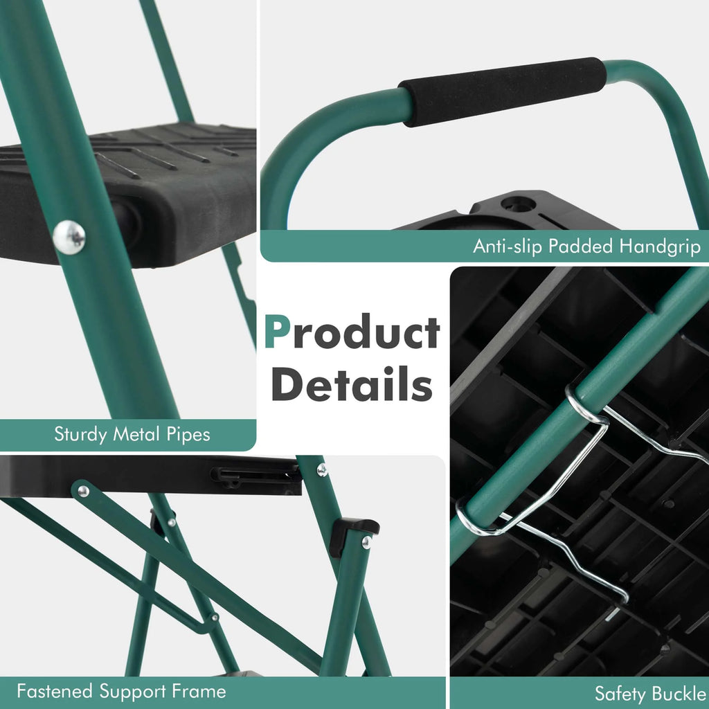 Costway 4 Step Ladder Folding Portable Anti - Slip Steel Step Stool 330 lb with Tool Platform