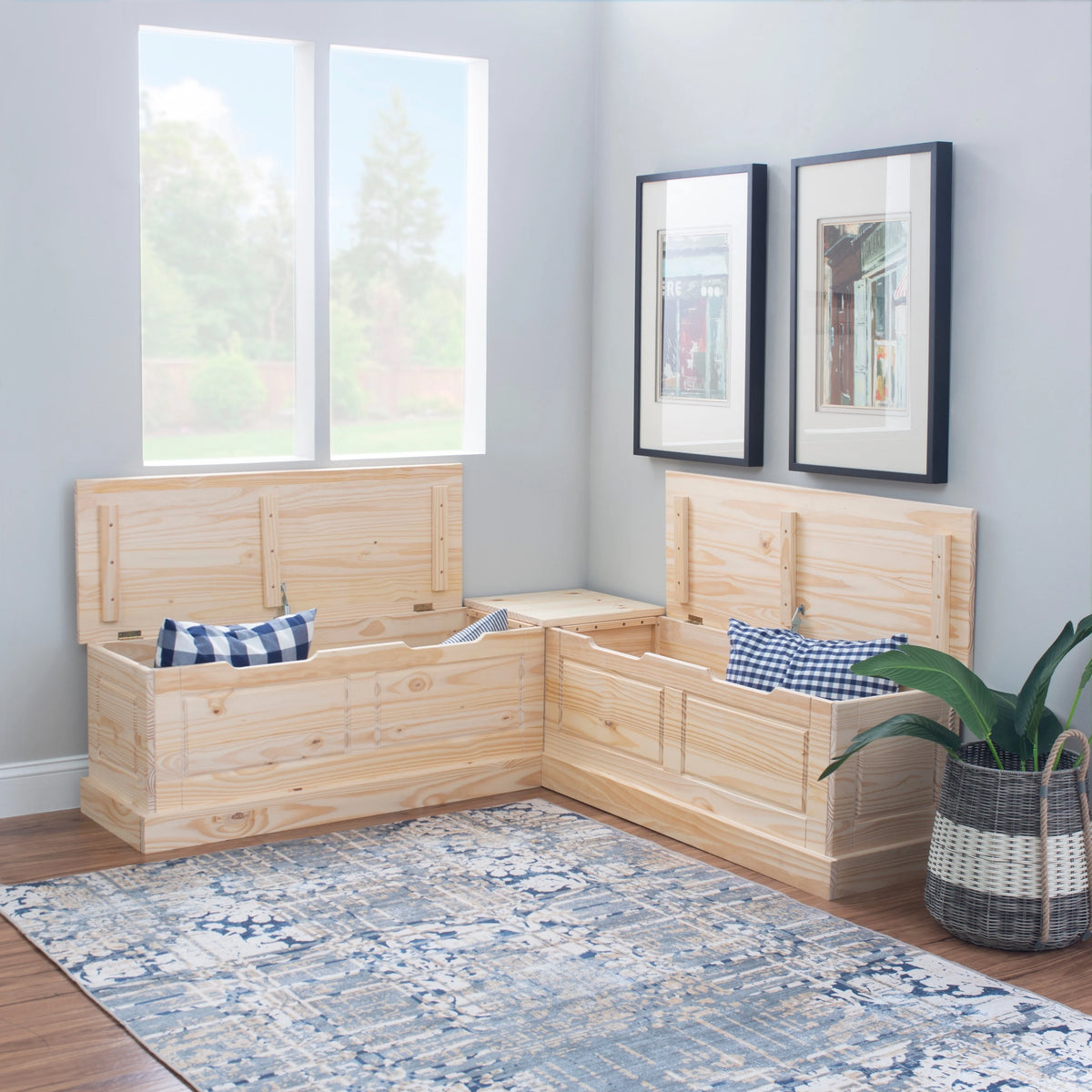 Linon Nook Bench Collection L - Shaped Wood Farmhouse Breakfast Bench with Hidden Storage, White