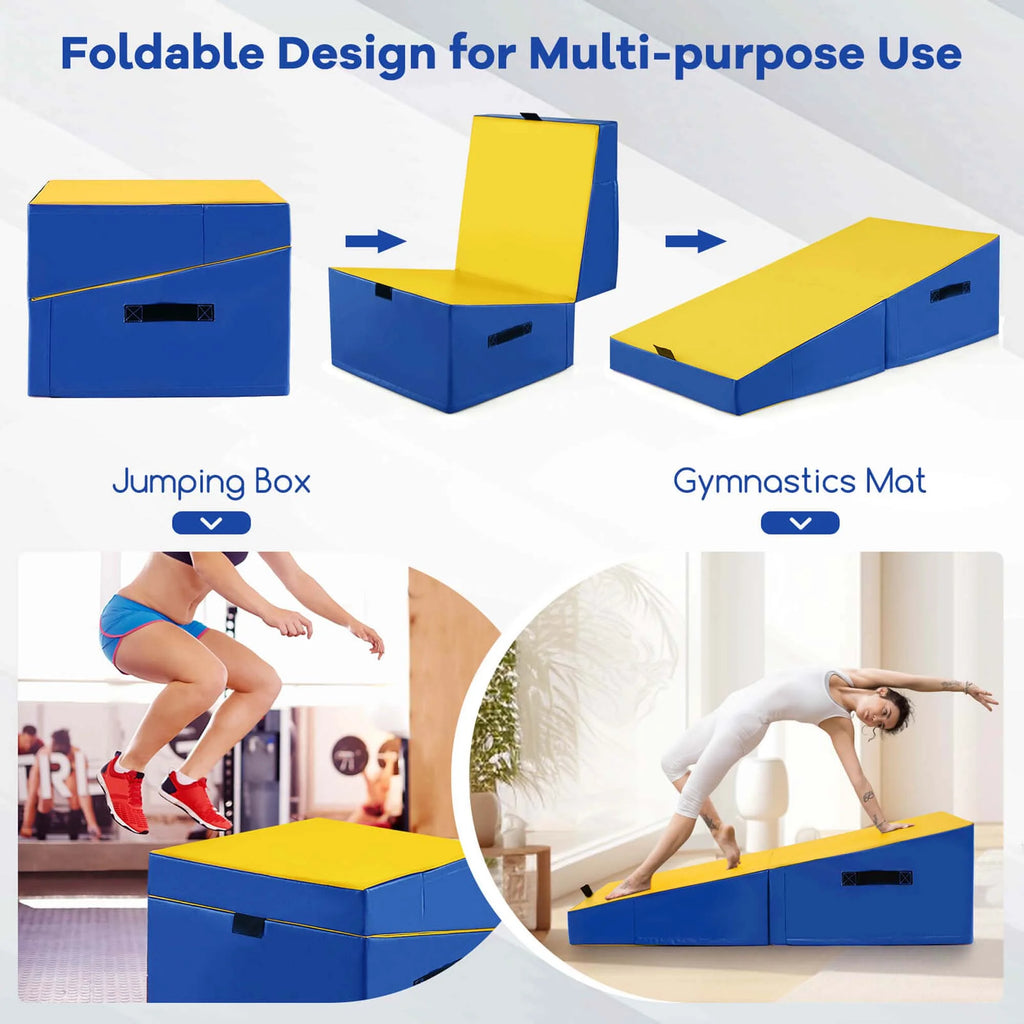 Costway Gymnastics Tumbling Mat Folding Incline Yoga Mat with Non - Slip PVC Leather Pink
