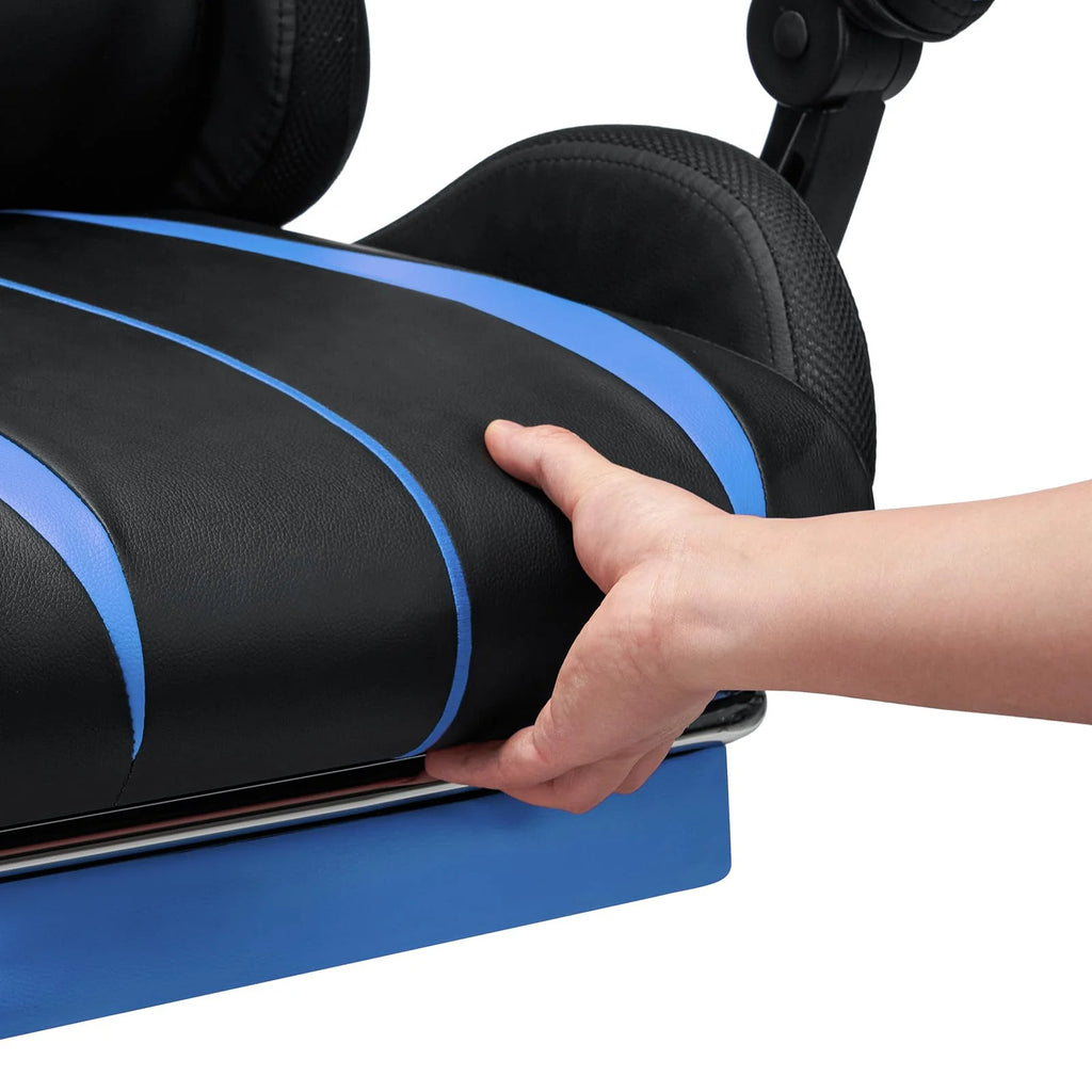 RGB Gaming Chair with Speakers Massage Computer Gaming Chair with LED Lights and Footrest High Back Video Game Chair for Adults Blue and Black