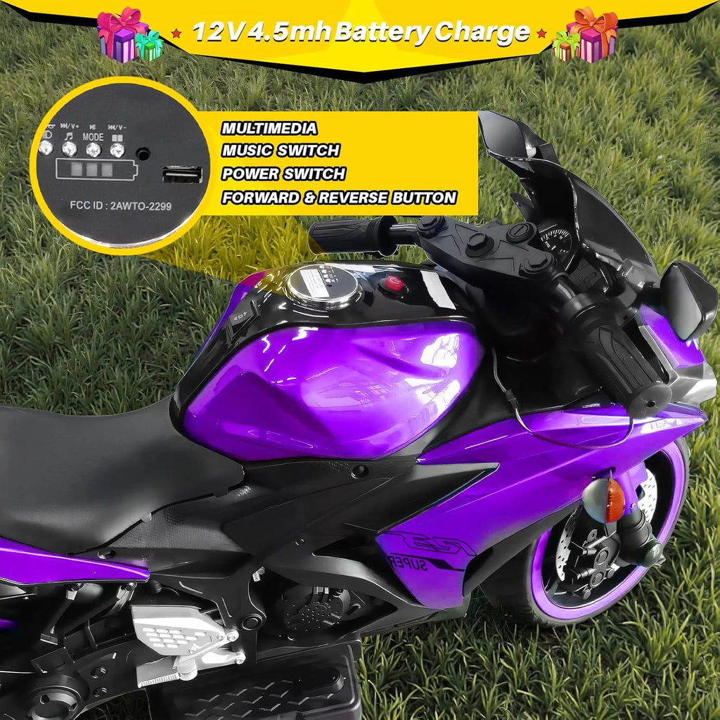 2 Seats Electric Dirt Bike Motorcycle for Kid 3 - 8, 12V Kids Motorcycle with Manual Throttle, Lighting Wheels, Music Function, Max Load 99 lb (Blue)