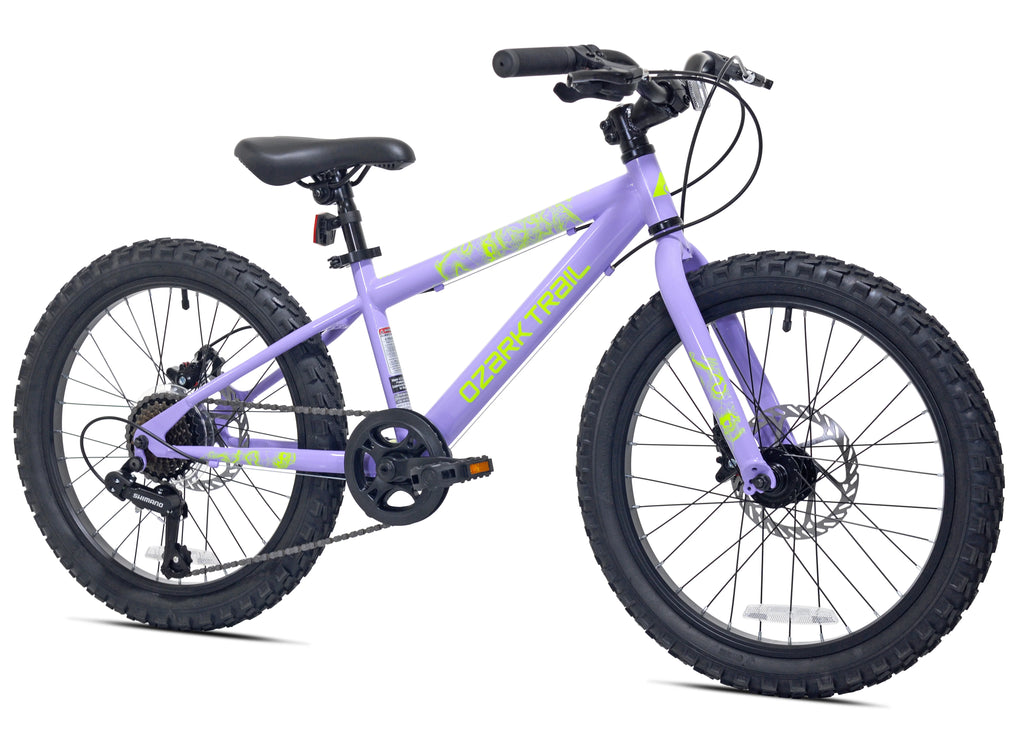 20" Ozark Trail Vibe Mountain Bicycle, 7 Speed, Fits Rider 3'11" - 4'4", Purple, Teen, Unisex