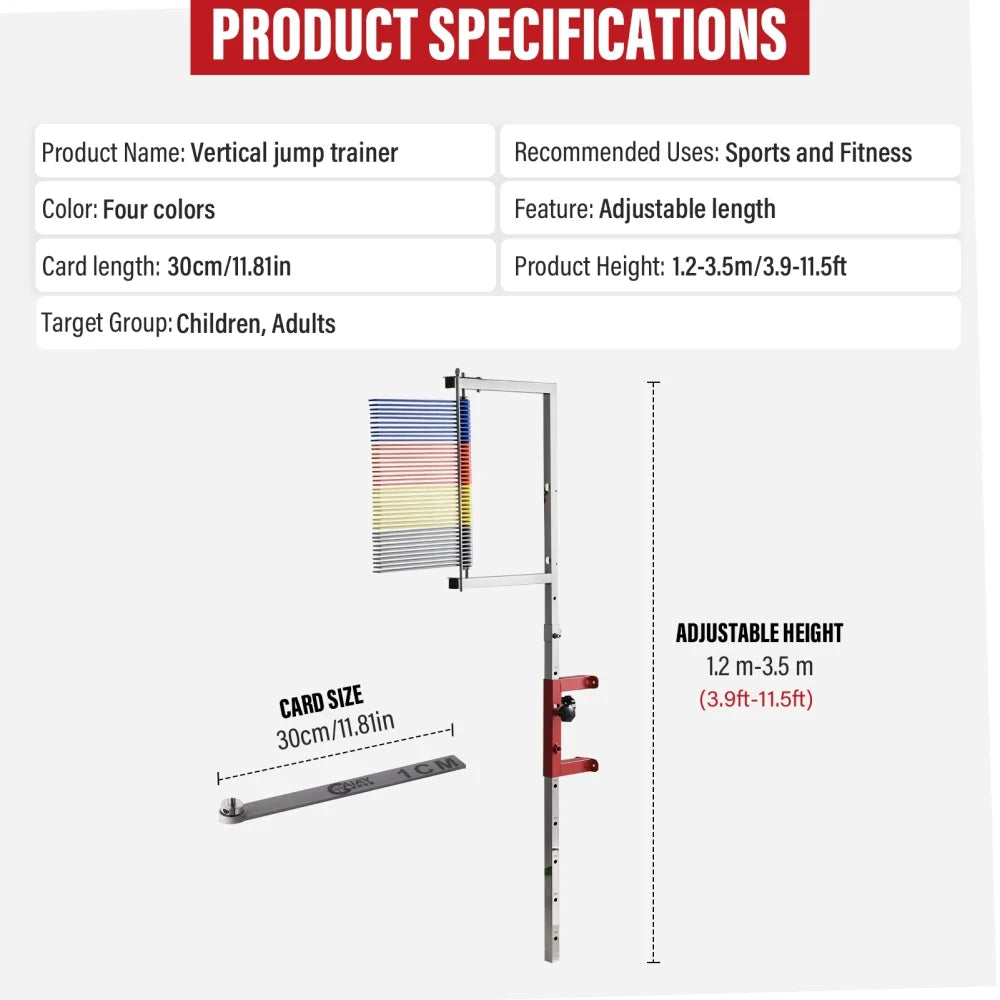 Vertical Jump Tester | Vertical Jump Measurement Tool | 3.9 - 11.5ft Adjustable Vertical Jump Trainer | Wall Mounted Jump Height Measurement Pole | Basketball for Adults & Teenagers Training