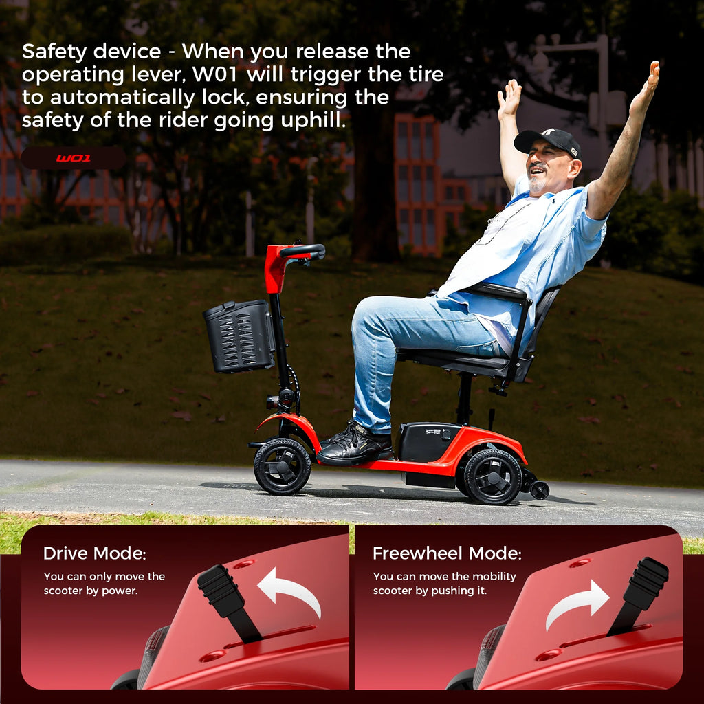 Iscooter 4 Wheel Mobility Scooter for Seniors, Wider Seats & Foldale Electric Wheelchair Device for Travel, Upgraded for Superior Performance, Red