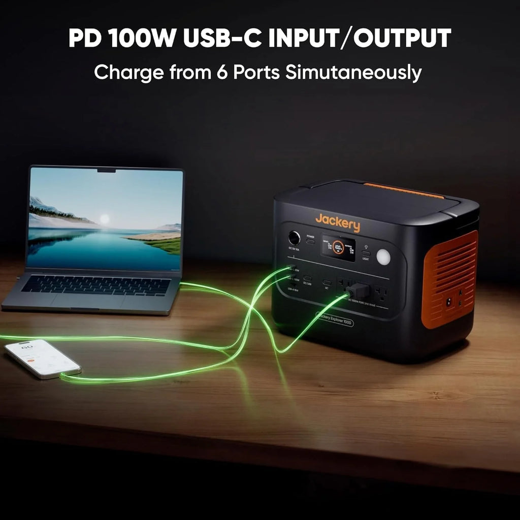 Jackery Explorer 1000 V2 Portable Power Station and 5m DC Extension Cable, 1060wh LiFePO4 Battery, 1500W AC/100W USB - C Output, 1 Hr Fast Charge, Solar Generator for Camping, Emergency, Off - Grid Living