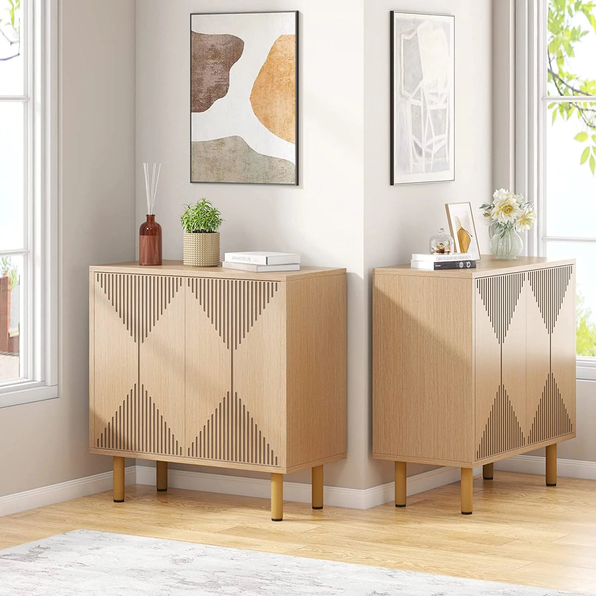 Tribesigns 59" Modern White Storage Cabinet Set, Freestanding Floor Cabinet, Wood Buffet Cabinet with Doors, Large Storage Cabinet for Living Room, Dining Room, Garage