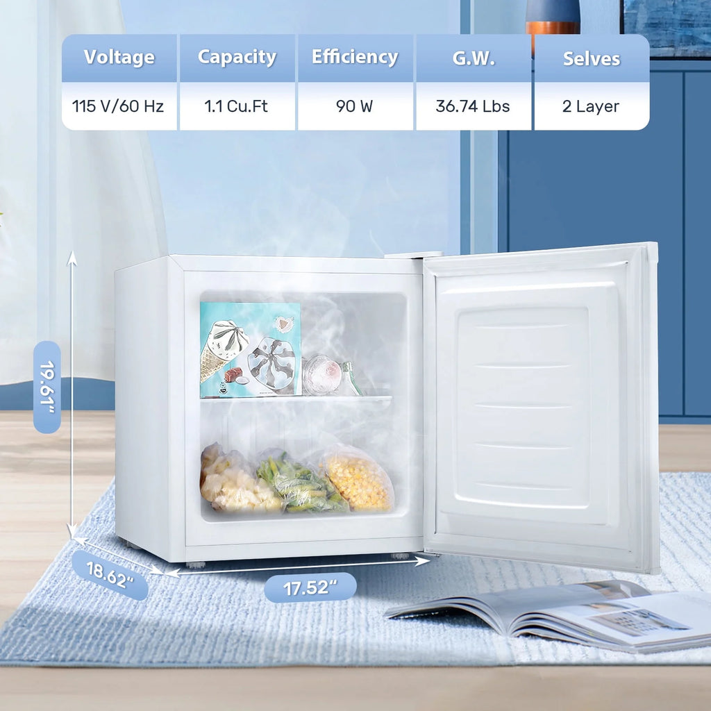 KNDKO Upright Freezer, 1.2cu.ft Mini Freezer with Adjustable Thermostat & Removable Shelves, Stand up Freezer for Home/Office/Dorm, White