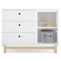 Delta Children Poppy 3 Drawer Dresser with Cubbies and Interlocking Drawers, Bianca White/Natural