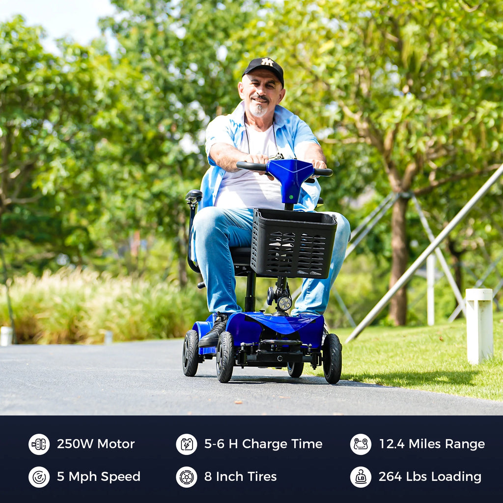 Iscooter 4 Wheel Mobility Scooter for Seniors, Wider Seats & Foldale Electric Wheelchair Device for Travel, Upgraded for Superior Performance, Red