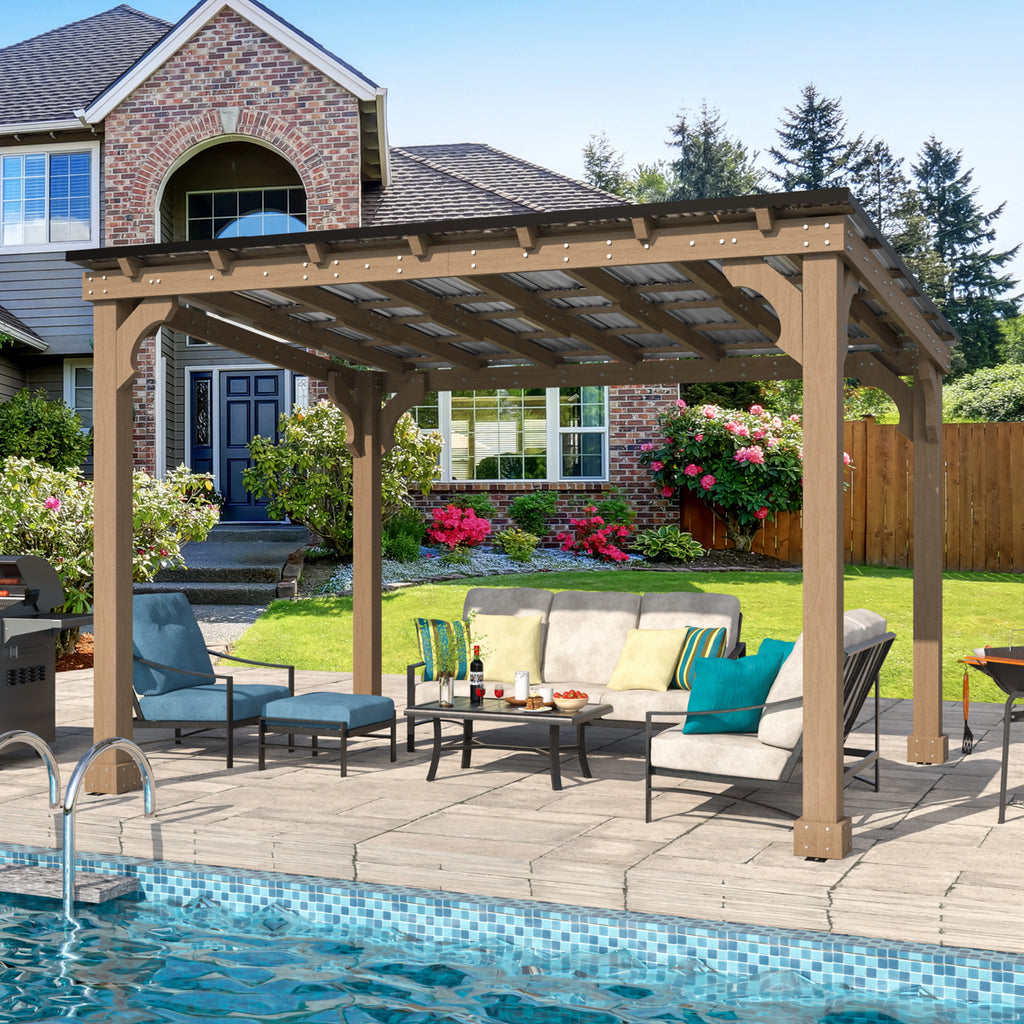VEIKOUS 8' x 5' Outdoor Hardtop Gazebo, BBQ Grill Gazebo W/ Workstation Shelves for Lawn, Garden, Deck