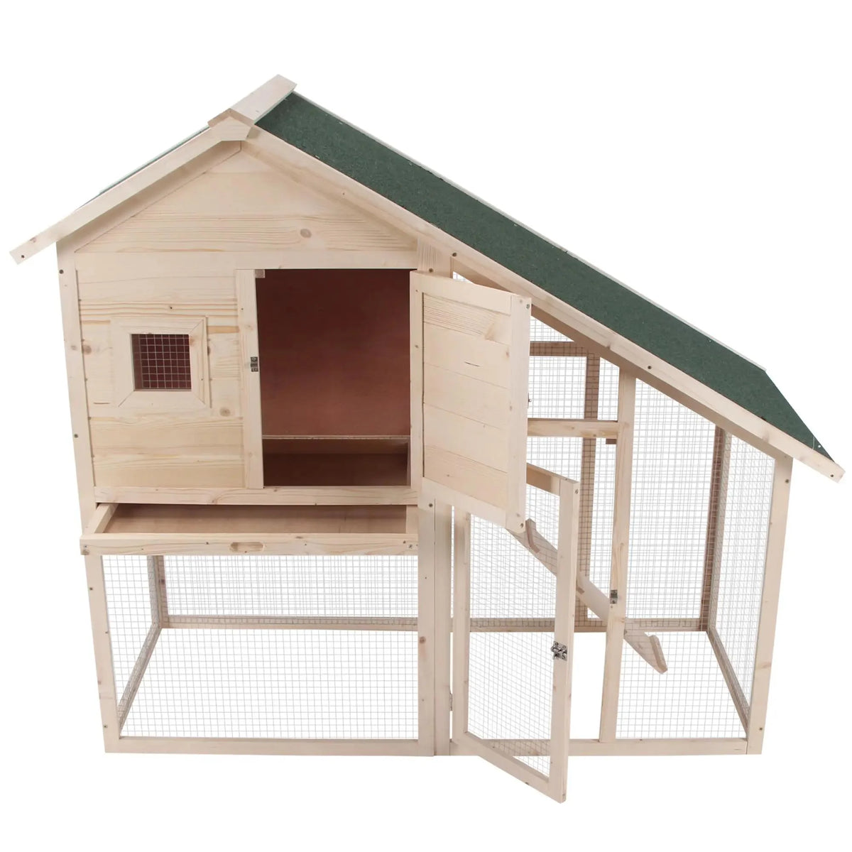 Pefilos 55" 2 Story Rabbit Hutch with Ramp, Tray, Wood Bunny Cage Poultry Chicken Coops, Beige