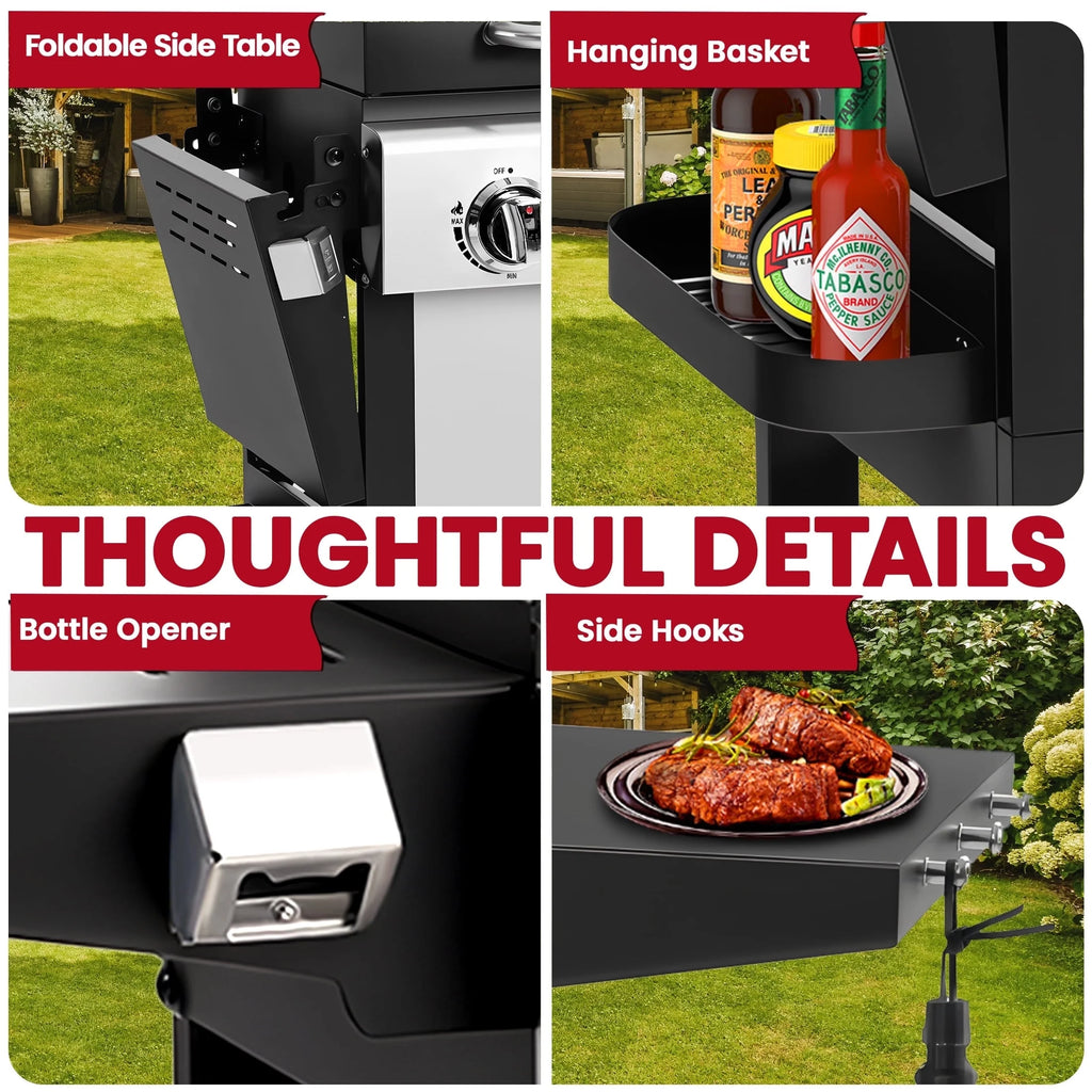Enyopro 3 Burner Propane Gas Grill, 40, 000BTU Stainless Steel BBQ Grill with Brush, Built - in Thermometer, 4 Universal Wheels for Outdoor Cooking Patio Backyard