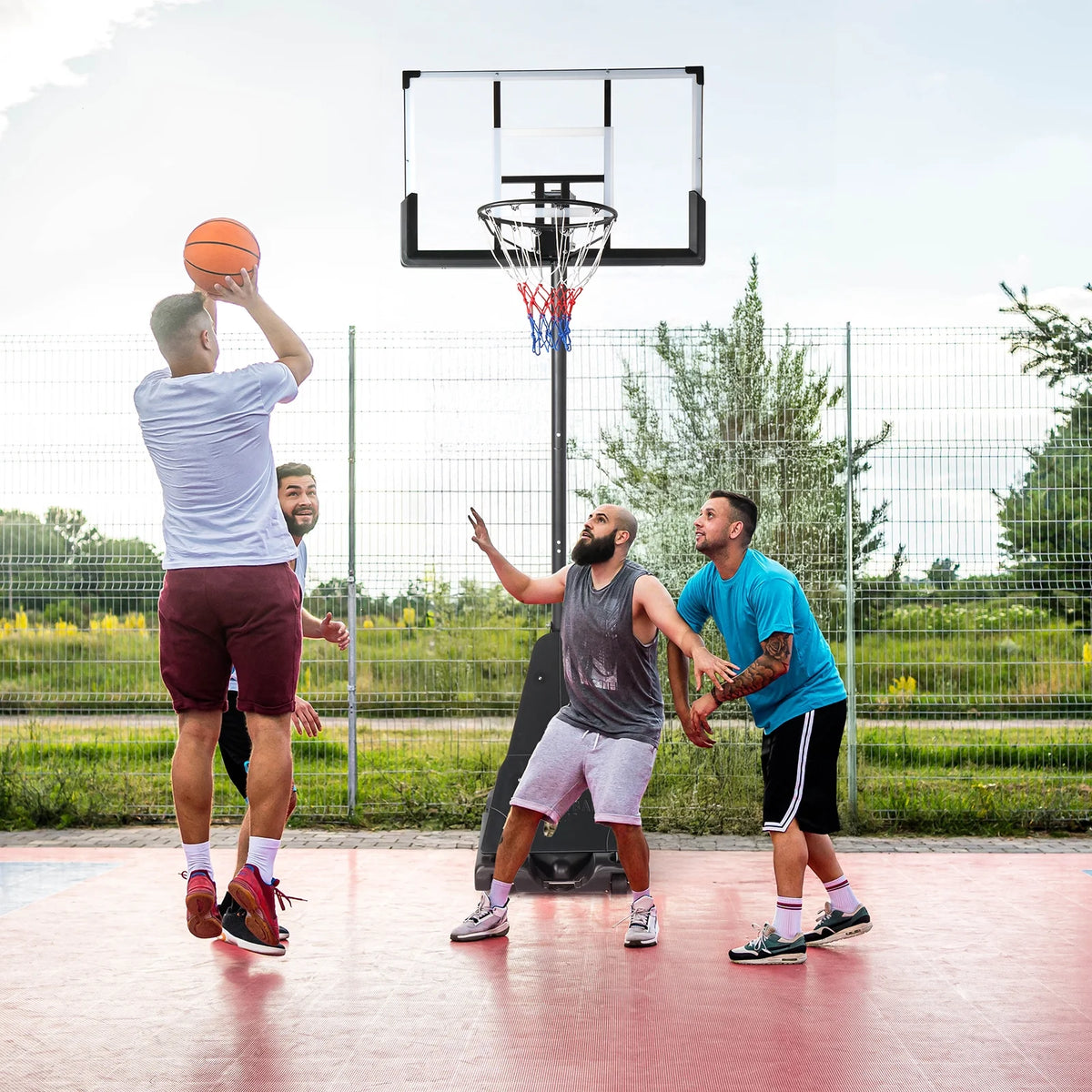 Ktaxon 5.3 - 10ft Adjustable Portable Basketball Hoop with Rebound Plate, 44 - Inch Weatherproof Backboard Indoor Outdoor