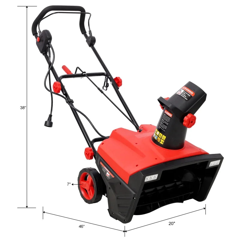 20 in Corded Electric Snow Thrower with LED, 120V/60HZ, 15 Amp Motor, 30FT Throwing Distance
