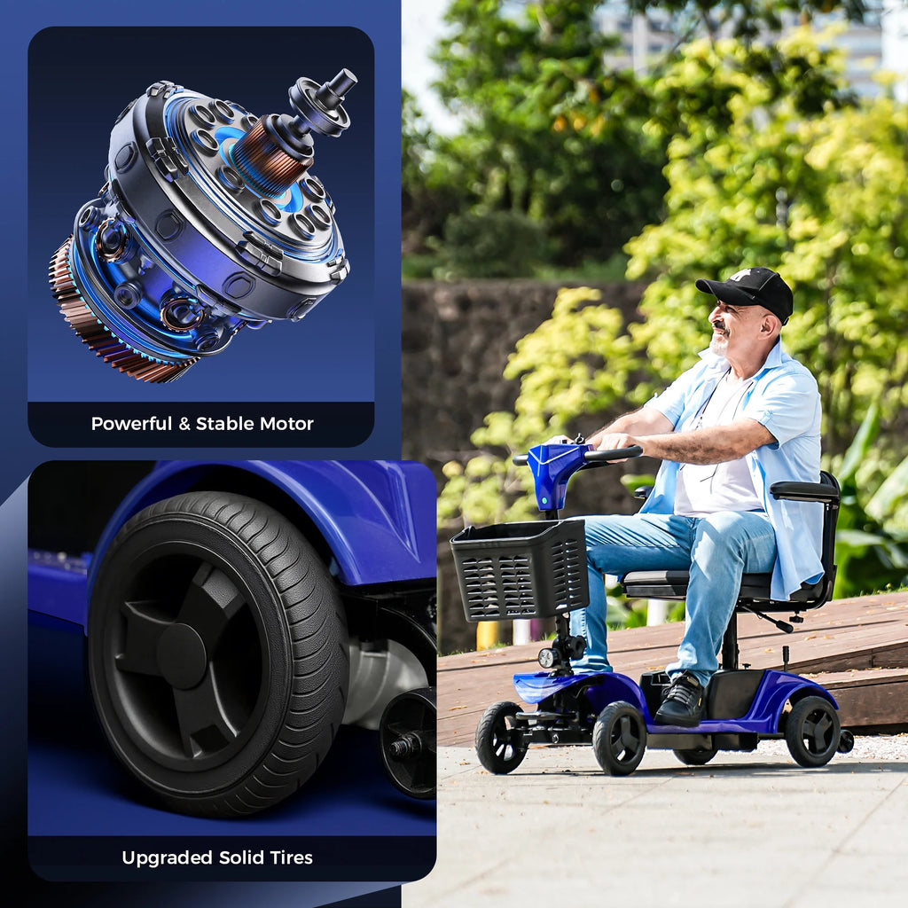 Iscooter 4 Wheel Mobility Scooter for Seniors, Wider Seats & Foldale Electric Wheelchair Device for Travel, Upgraded for Superior Performance, Red